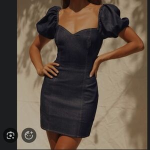 Lulu's NWT Everday Flirt Denim Sweetheart Neckline Puff Sleeve Bodycon Dress XS